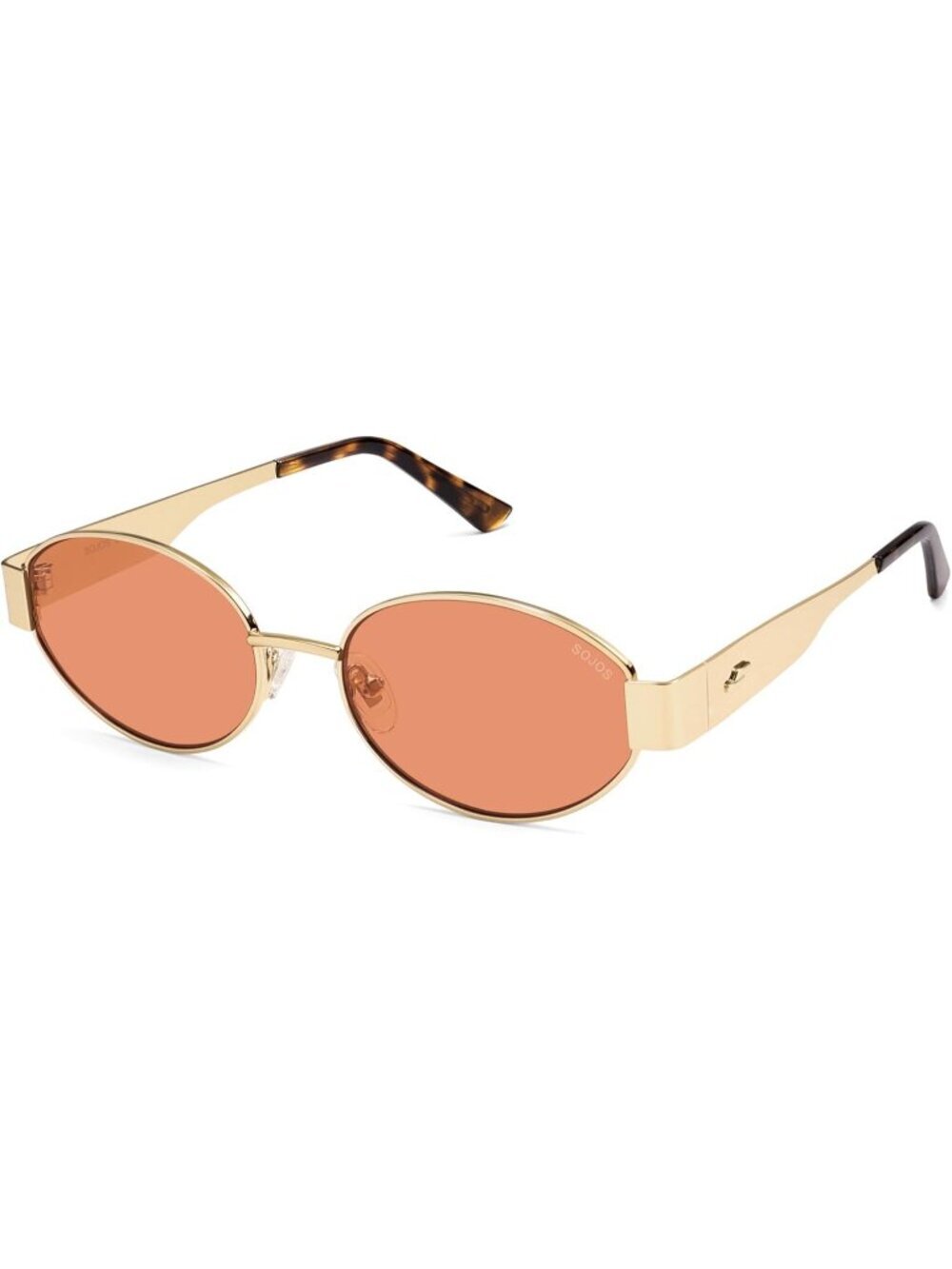 Women's Shiny Gold Orange Lens Oval Trendy Shades UV400 Protection Sunglasses